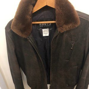 Roots Leather Bomber Jacket